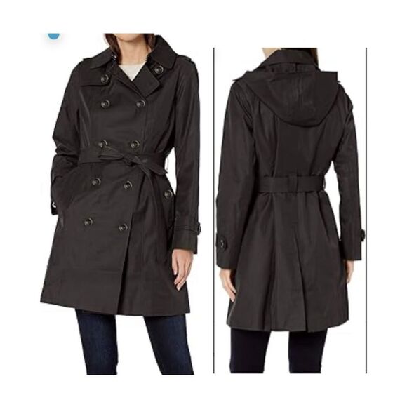 LONDON FOG Women's Double Breasted Trench Coat with Removable Hood - Picture 1 of 8